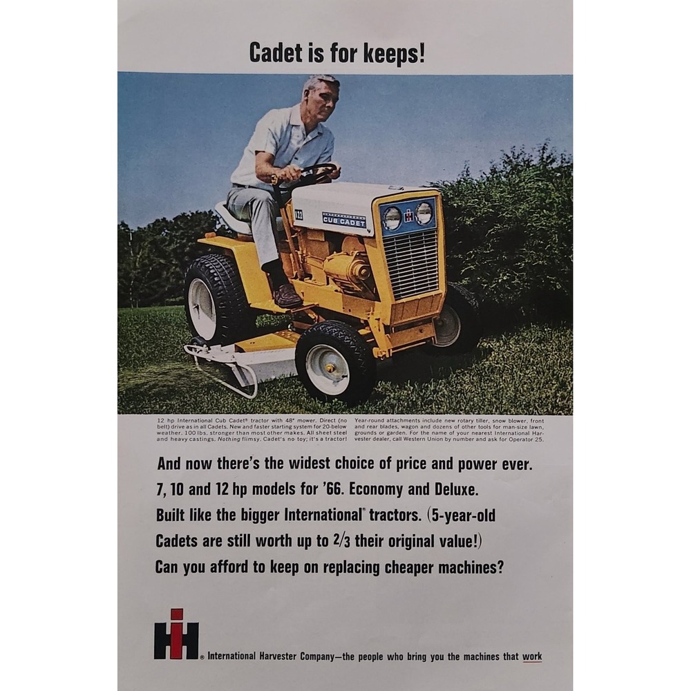International Harvester Cub Cadet 1966 Vintage Magazine Ad Print Tractor 12hp IH